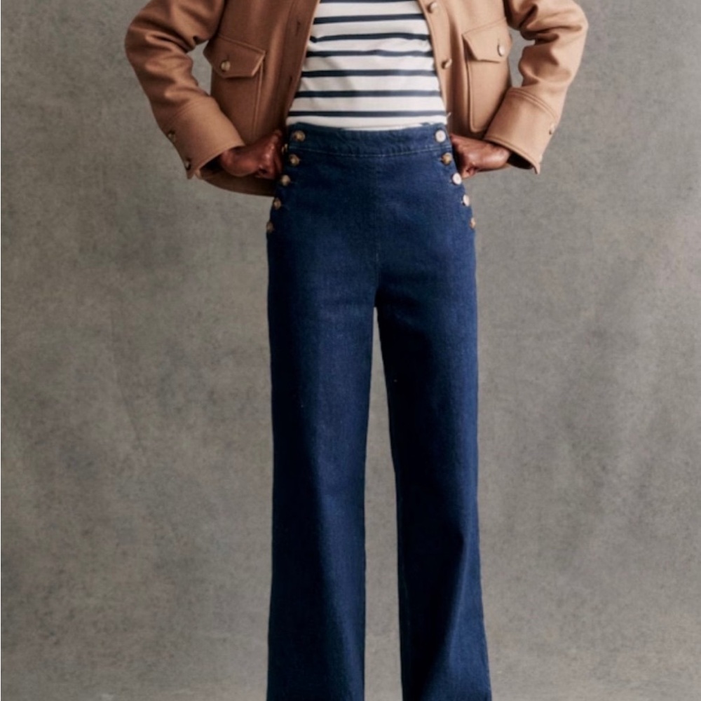 Sezane Navy Wide Leg Pants Pantalon Marino Blue Denim